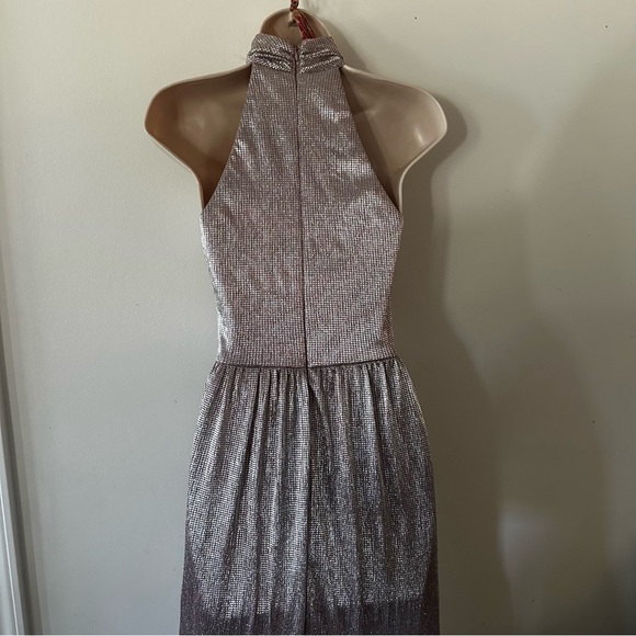 AQUA METALLIC MOCK NECK EVENING DRESS (AAAA) - Picture 7 of 8